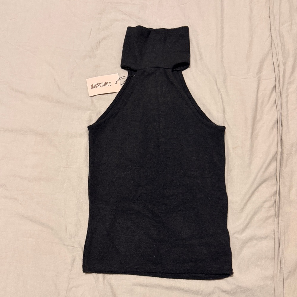Missguided Black Brushed Rib Sleeveless Turtle Neck Top